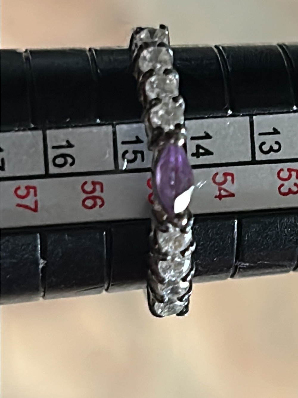 Sterling Silver Purple center and clear Stones dainty ring. Size 7.25
